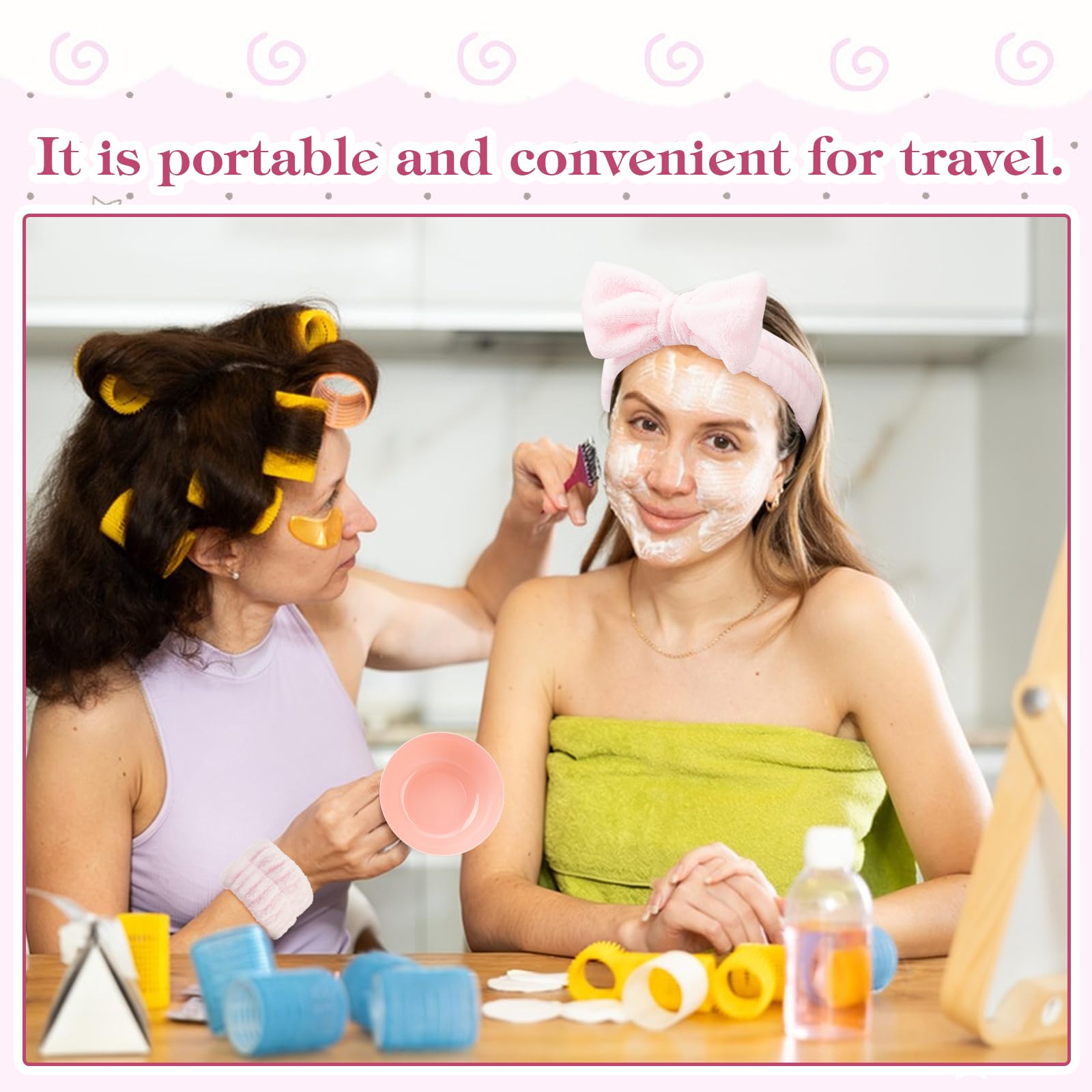 14 Sätze Spa Party Geschenke Großpackung Rosa Übernachtungsparty Zubehör mit Gesichts Packung Schüssel Set Haar Bänder Stirnbänder Reinigungstücher DIY Gesichtsset für Frauen Hochzeits Braut