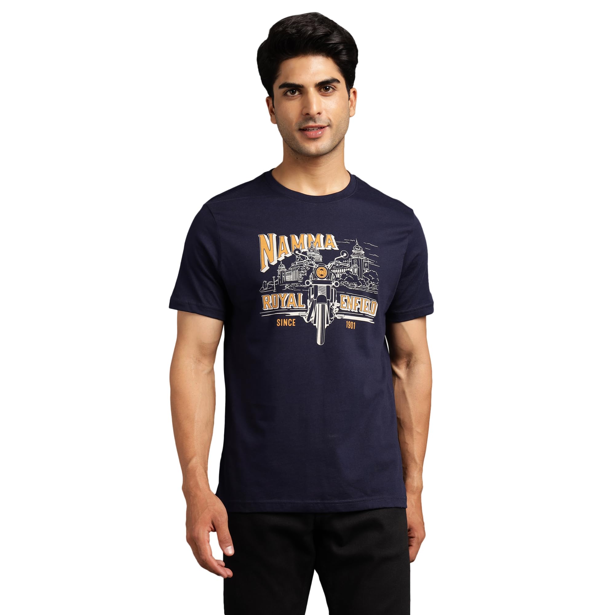 Royal Enfield KARNATAKA Tshirt Navy 1.07 M L | 100% BCI Cotton | Regular Fit | Crew Neck T-Shirt | Discharge Print | Graphic at The Front and Back Reads 'Namma Royal Enfield'-picture-10