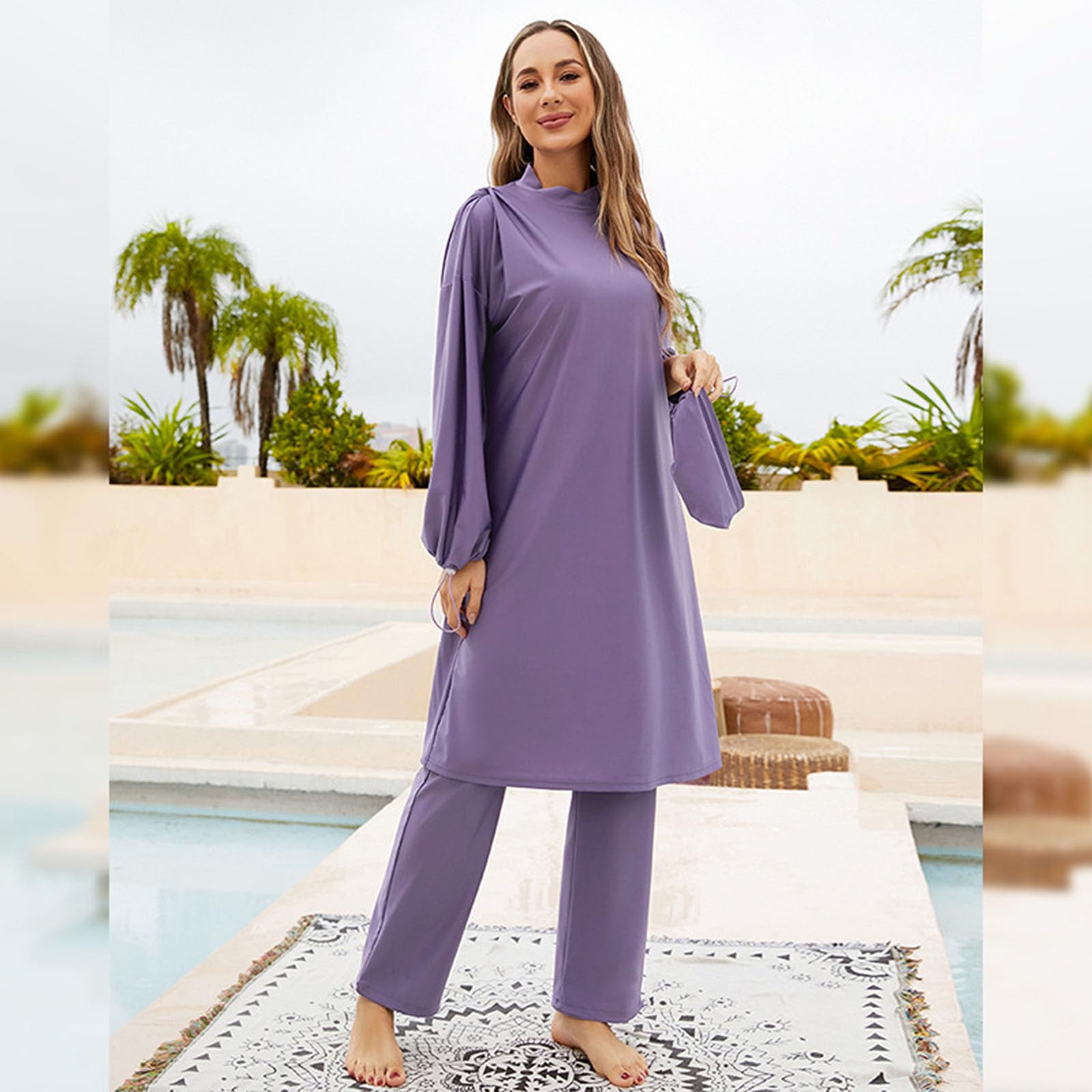Costume da bagno da donna 3 pezzi musulmani costumi da bagno modesti bikini copertura completa costume da bagno abbigliamento da spiaggia manica lunga surf costume da bagno musulmani copertura