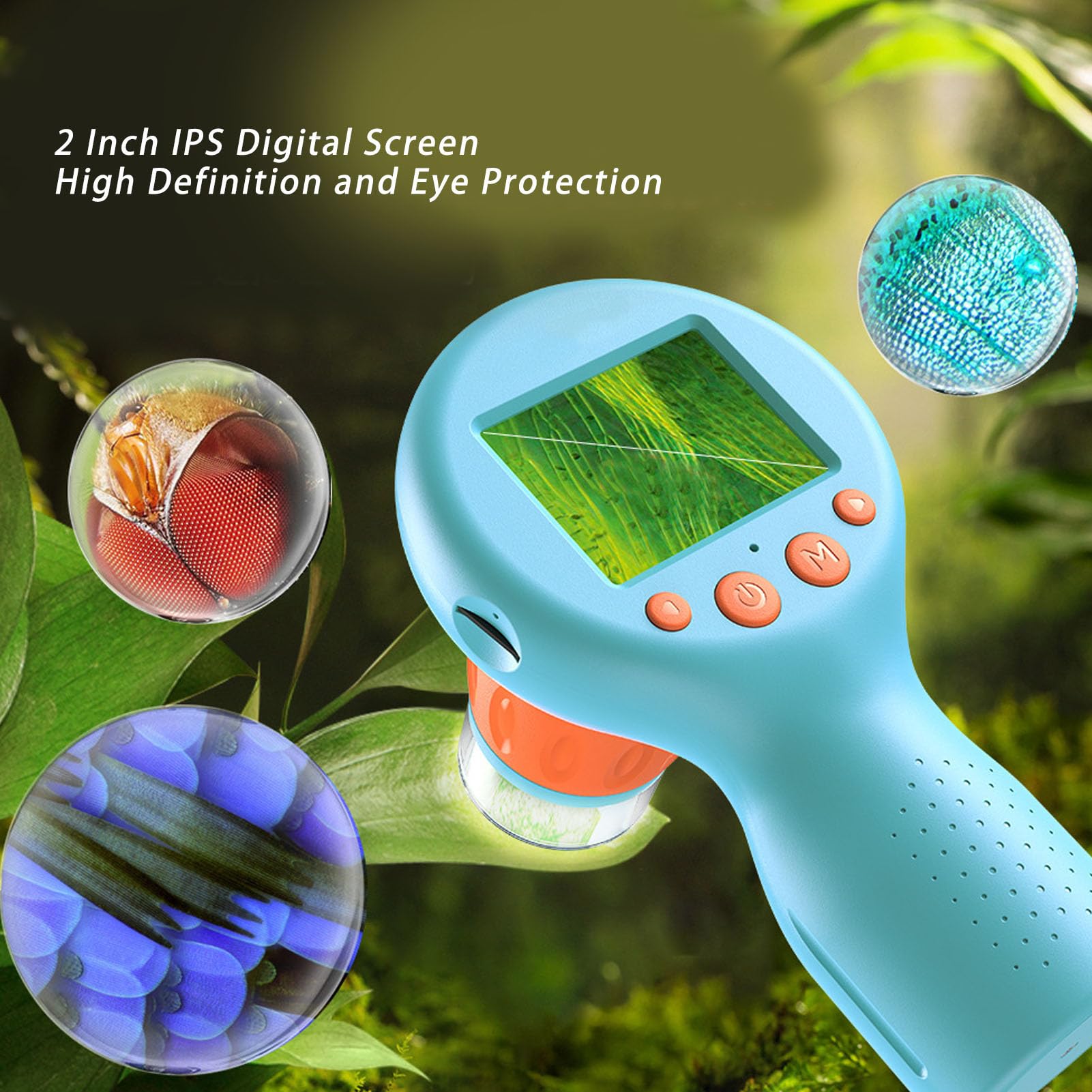 100-800X Kids Microscope, 2 Inch IPS Screen, 8 LEDs with Camera Function, for, Jewelry, Stamp Inspection, USB Connect