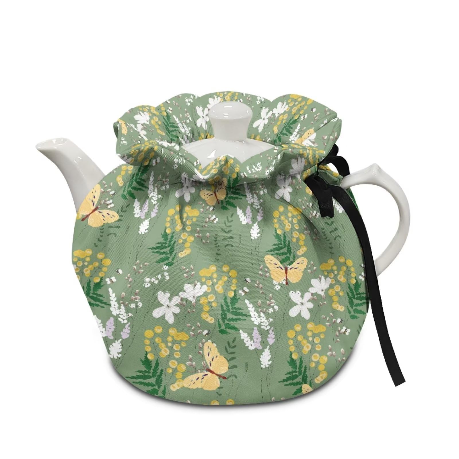 NETILGEN Tea Cozy Tea Pot Cosy Insulating Thermal Tea Kettle Quilt Breakfast Warmer Kitchen Accessories for Teapot for Home Kitchen Decoration, Butterfly Leaf Green