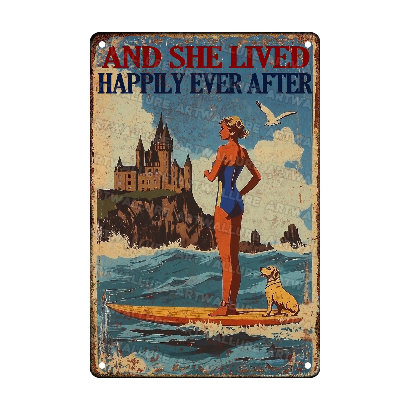 Anceky Funny Signs And She Lived Happily Ever After Metal Tin Sign Wall Decor For Kitchen Home Yard Garden Bar Farmhouse 12×16 Inch