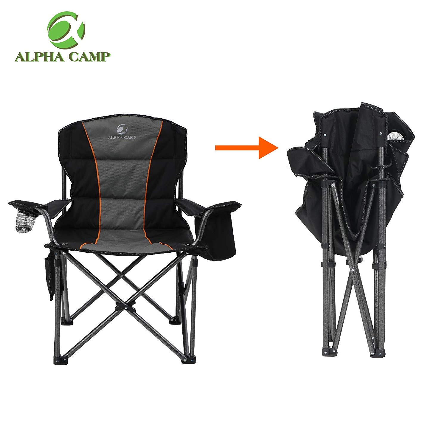 ALPHA CAMP Portable Folding Oversized Camping Chairs with Cup Holder