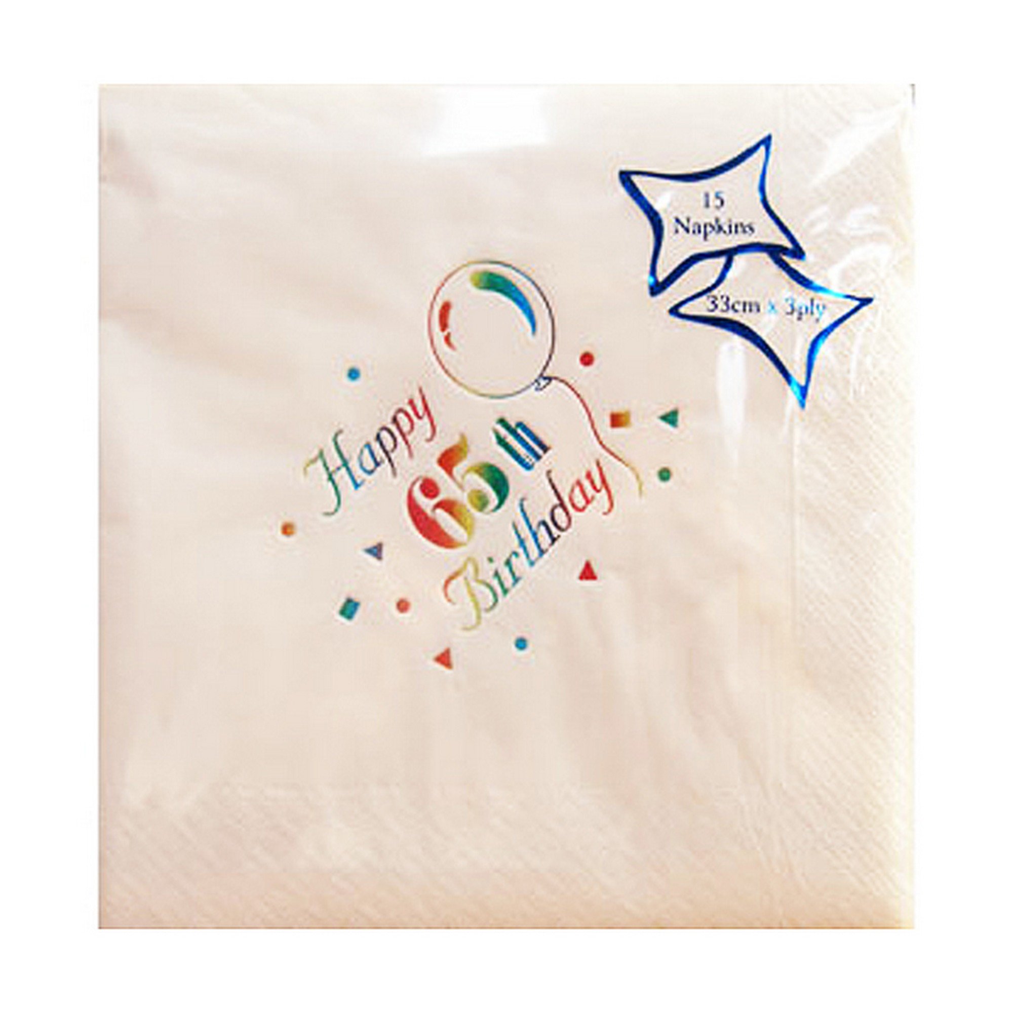 Age 65/65th Birthday - Pack of 15 Party Napkins {White/Multi/3 ply}
