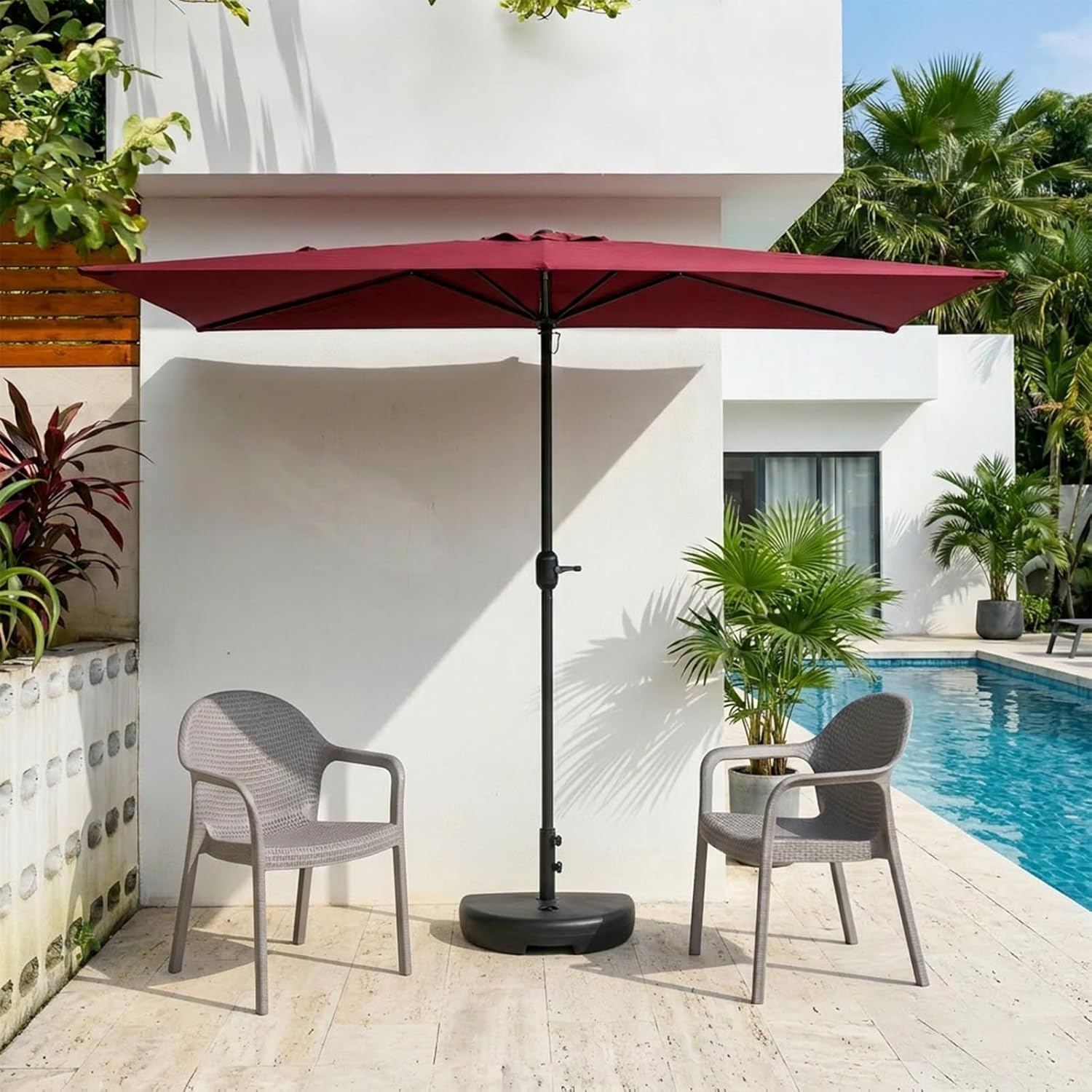 Half Umbrella Outdoor Patio with Base 5 Sturdy Ribs Patio Umbrella Manual Crank Operation Suitable for Balconies Gardens Patios and Pools