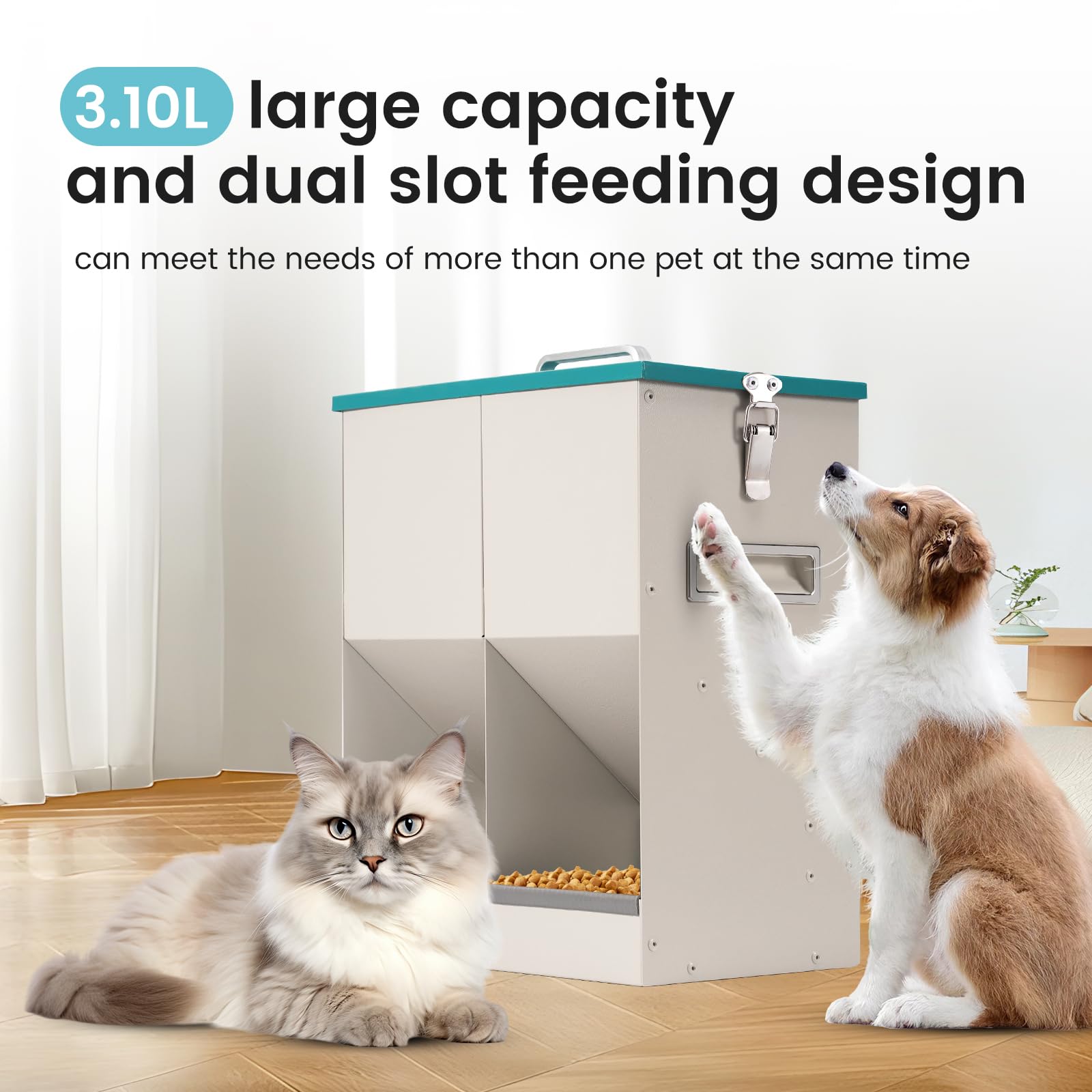 10L Distributore Automatico di Cibo per Gatti e Cani, Dispenser di Cibo Secco per 2 Gatti, Distributore Automatico di Cibo per Animali Domestici per Cani