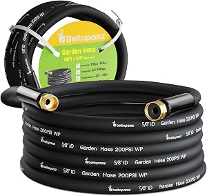Beitopamz Garden Hose 50 ft x 5/8 in Heavy Duty Water Hose, Flexible and Durable, Lightweight Rubber Hybrid Hose, Leak-Free Connections, Male to Female 3/4'' Brass Fittings for Patio, Lawn, Black