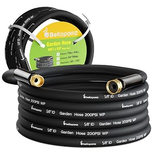 Beitopamz Garden Hose 50 ft x 5/8 in Heavy Duty Water Hose, Flexible and Durable, Lightweight Rubber Hybrid Hose, Leak-Free Connections, Male to Female 3/4'' Brass Fittings for Patio, Lawn, Black