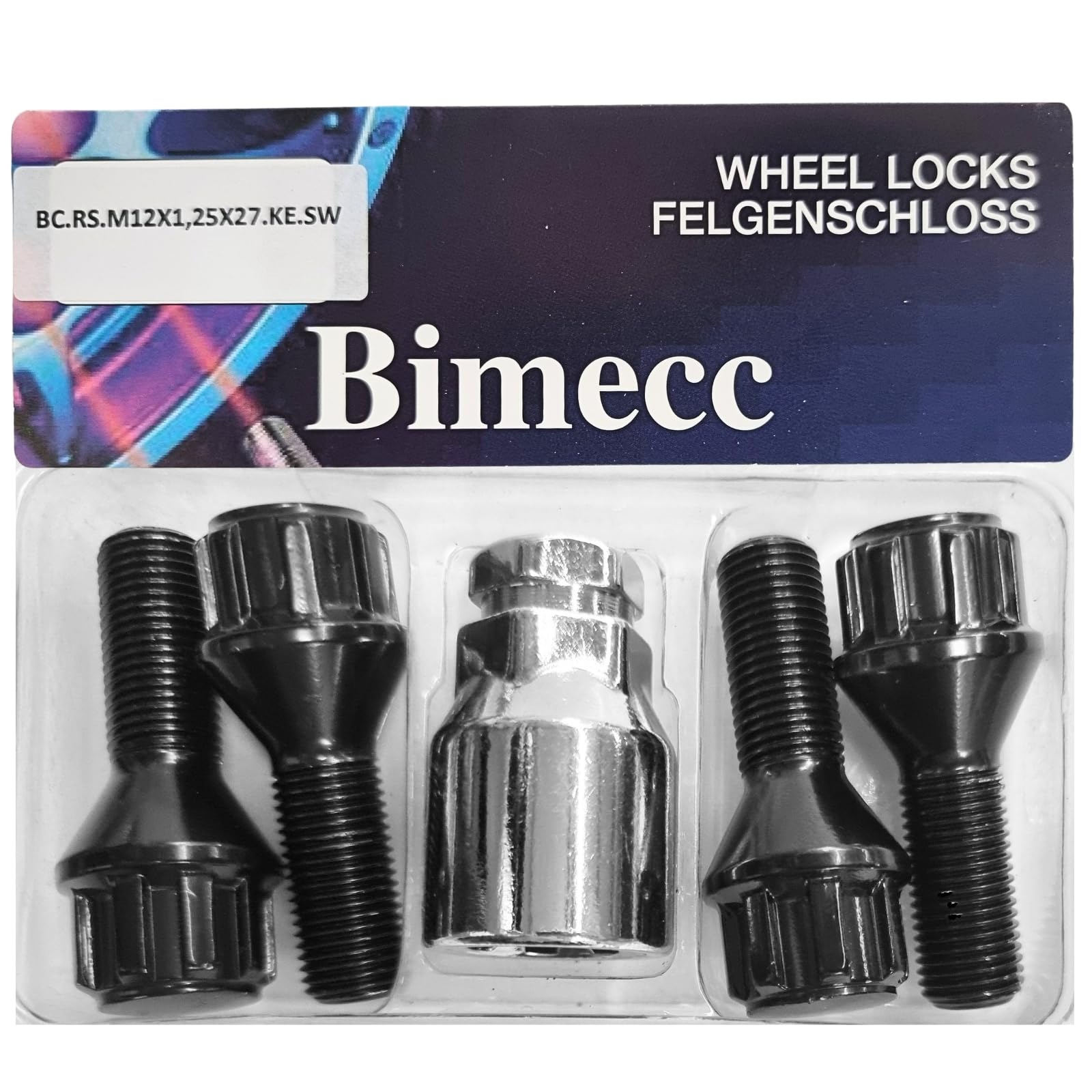 Felgenschloss M12x1,25x27mm Kegelbund 60° kompatibel mit Alfa Romeo Fiat Ford Jeep Lancia Maserati schwarze Felgenschlösser in Set Felgensicherungen Radsicherungen Radschrauben Radbolzen Schrauben