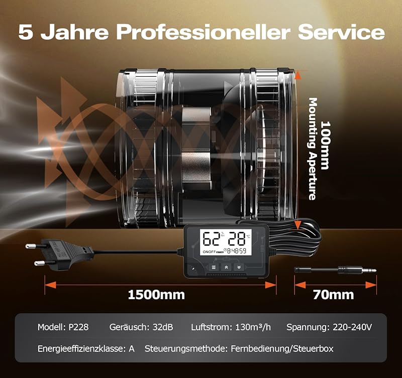 BUMSOU 100mm Csatornaventilátor Páratartalom és Hőmérséklet Érzékelővel, Időzítővel