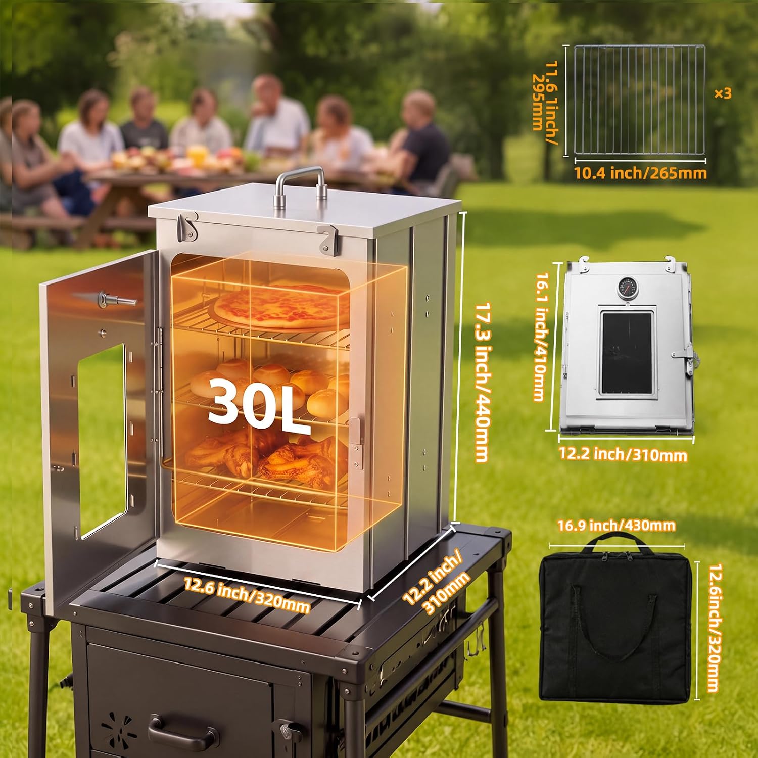 16-Inch H Folding Camping Oven - 3-Tier Grates, Portable Stainless Steel Grill for Baking Bread, Muffins & BBQ, Compatible with Wood-Burning & Propane Stoves image 4