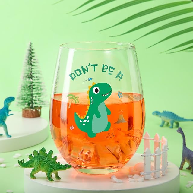 Patelai Funny Green Dinosaur Sayings Wine Glass, Novelty Glass for Women Men Friend Family Co-Workers on Christmas Thanksgiving Thanksgiving Festival Graduation, 17 oz
