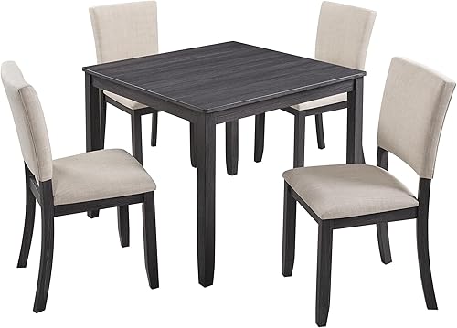 Miniatura 3 de LUMISOL Juego de mesa de comedor de 5 piezas para 4, juego de mesa de cocina de madera con 4 sillas tapizadas para sala de estar, cocina, comedor,