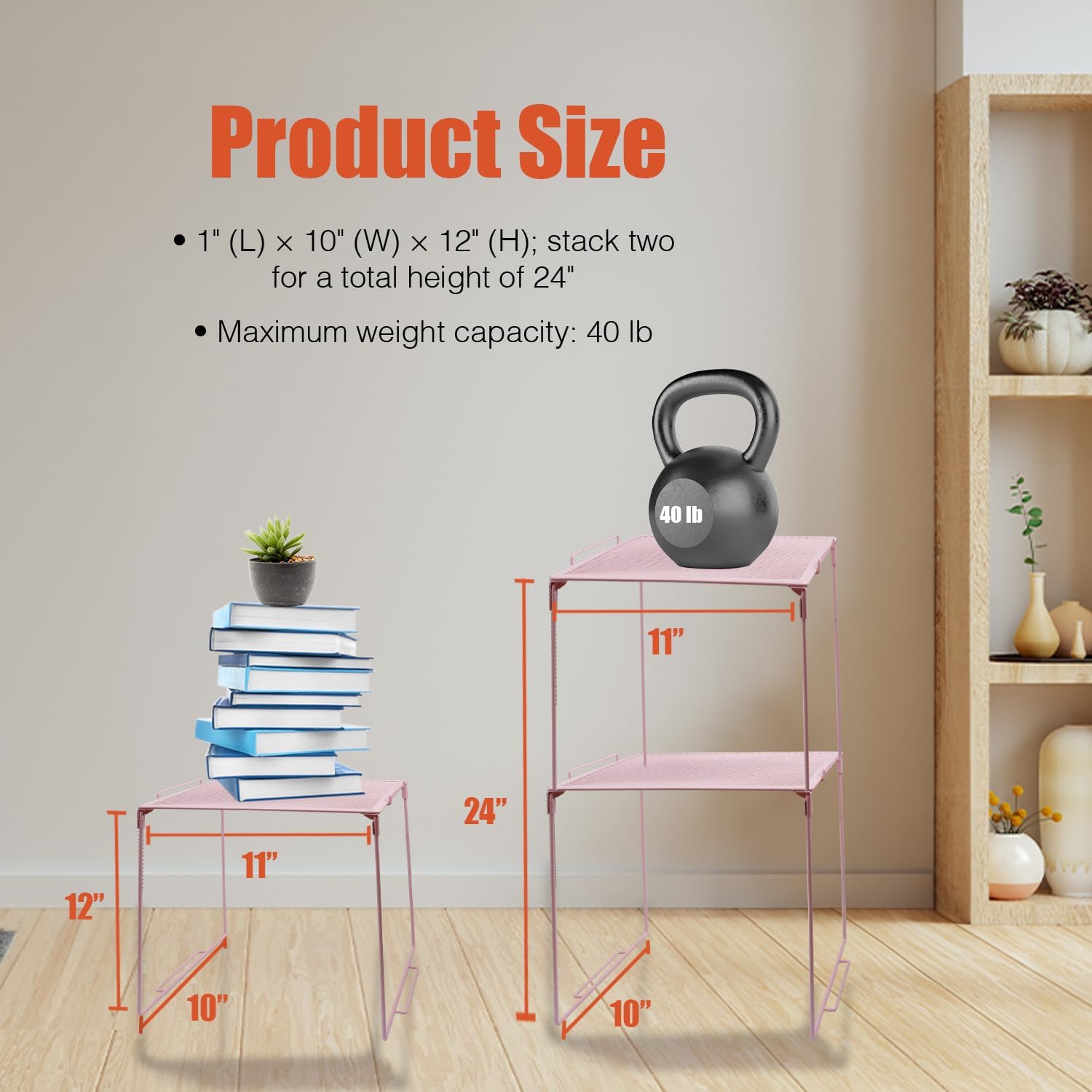 Locker Organizer Shelf, Stackable, Extra Tall, Fits Standard Size School Lockers (Pink 2 Pack)