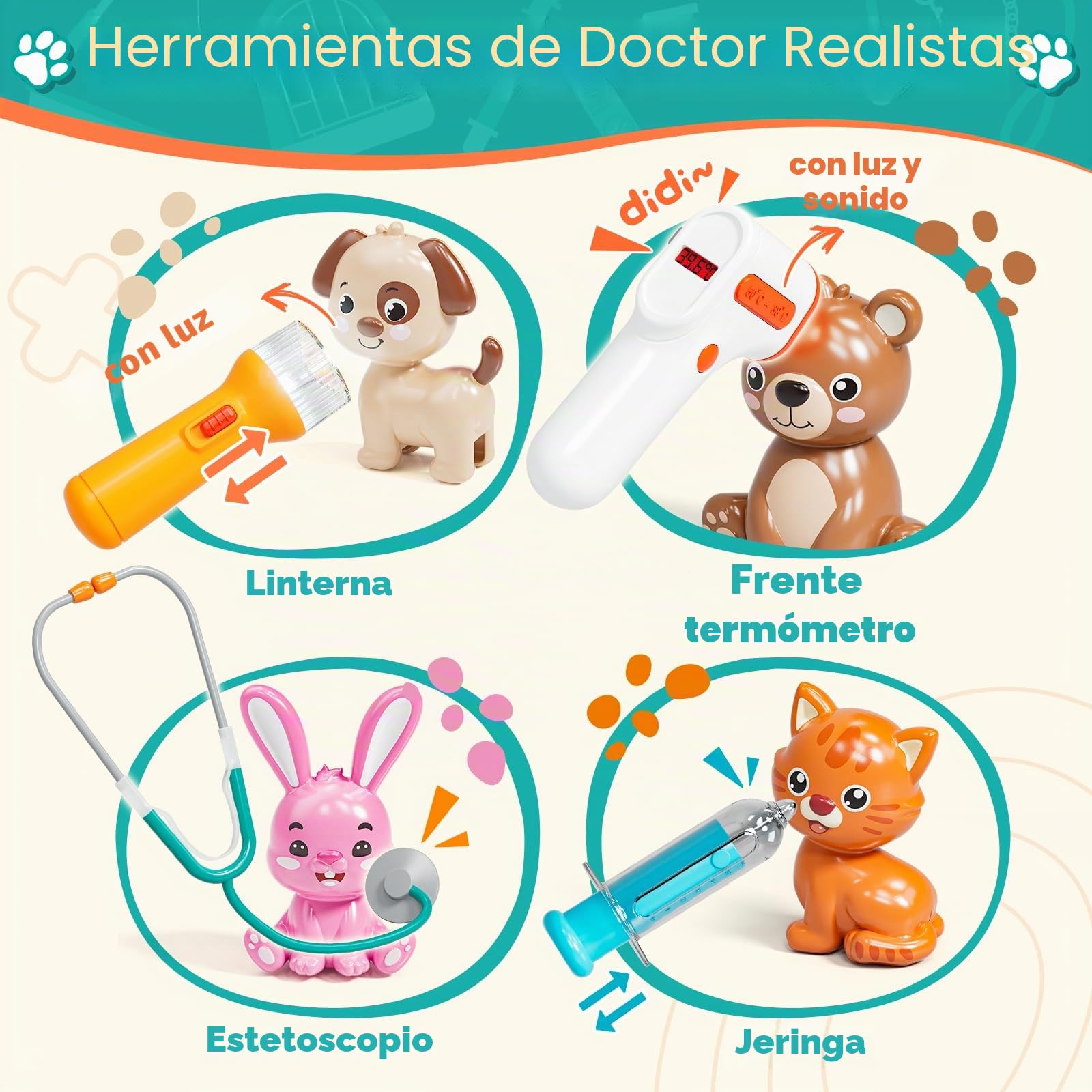 Lehoo Castle Maletin Medico Juguete, Veterinario Juguete, Kit Medico Infantil con Luces y Sonido, Juguetes Niños 3 Años