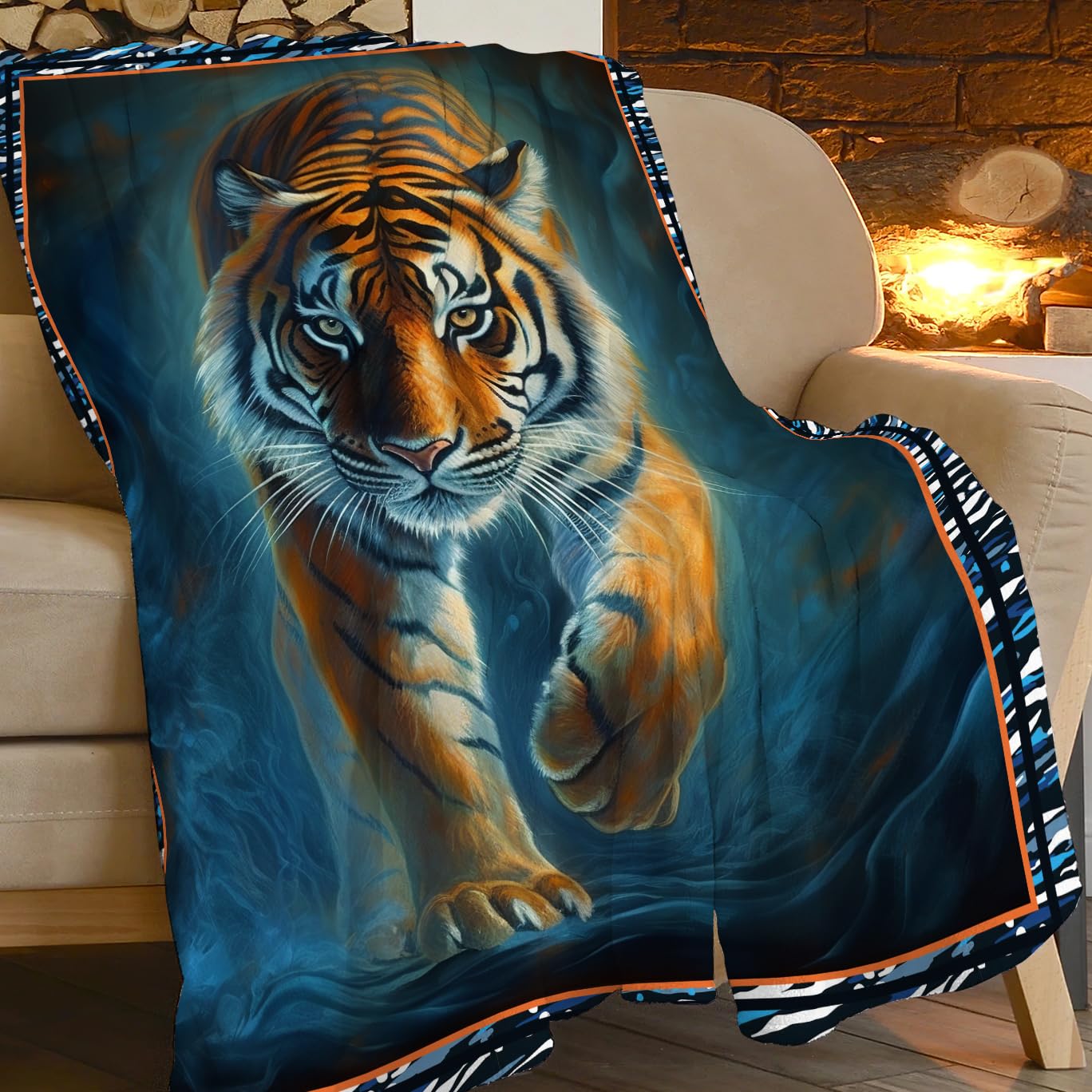 White Tiger Flannel Blanket With Digital Printing, Sofa Cover, Air Conditioning Blanket, Nap Blanket, Double-Sided Fleece Gift Blanket - View #11
