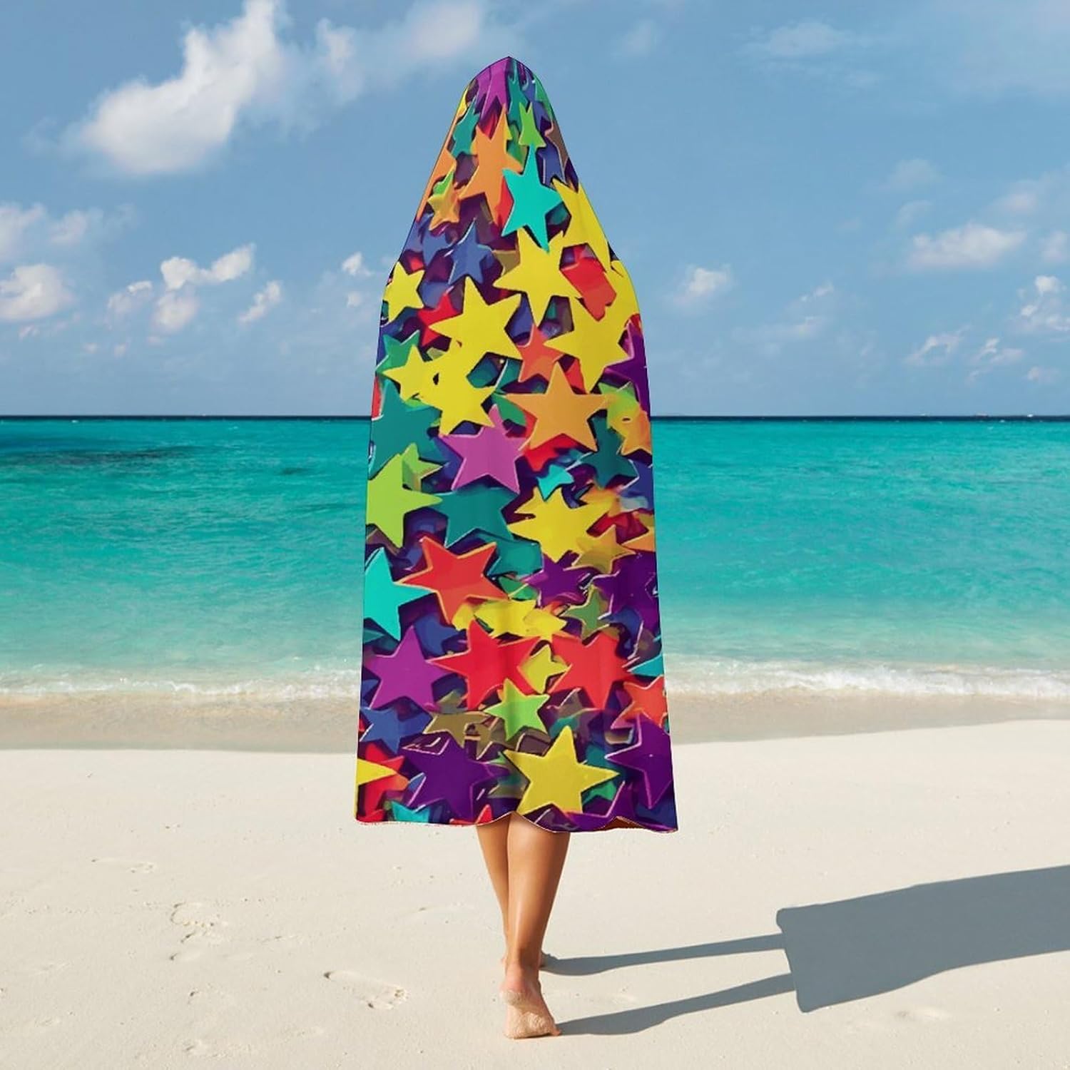 Many Stars Wearable Hooded Blanket, Ultra Soft Arctic Velvet Cape Cloak Unisex - Cozy Wearable Blanket