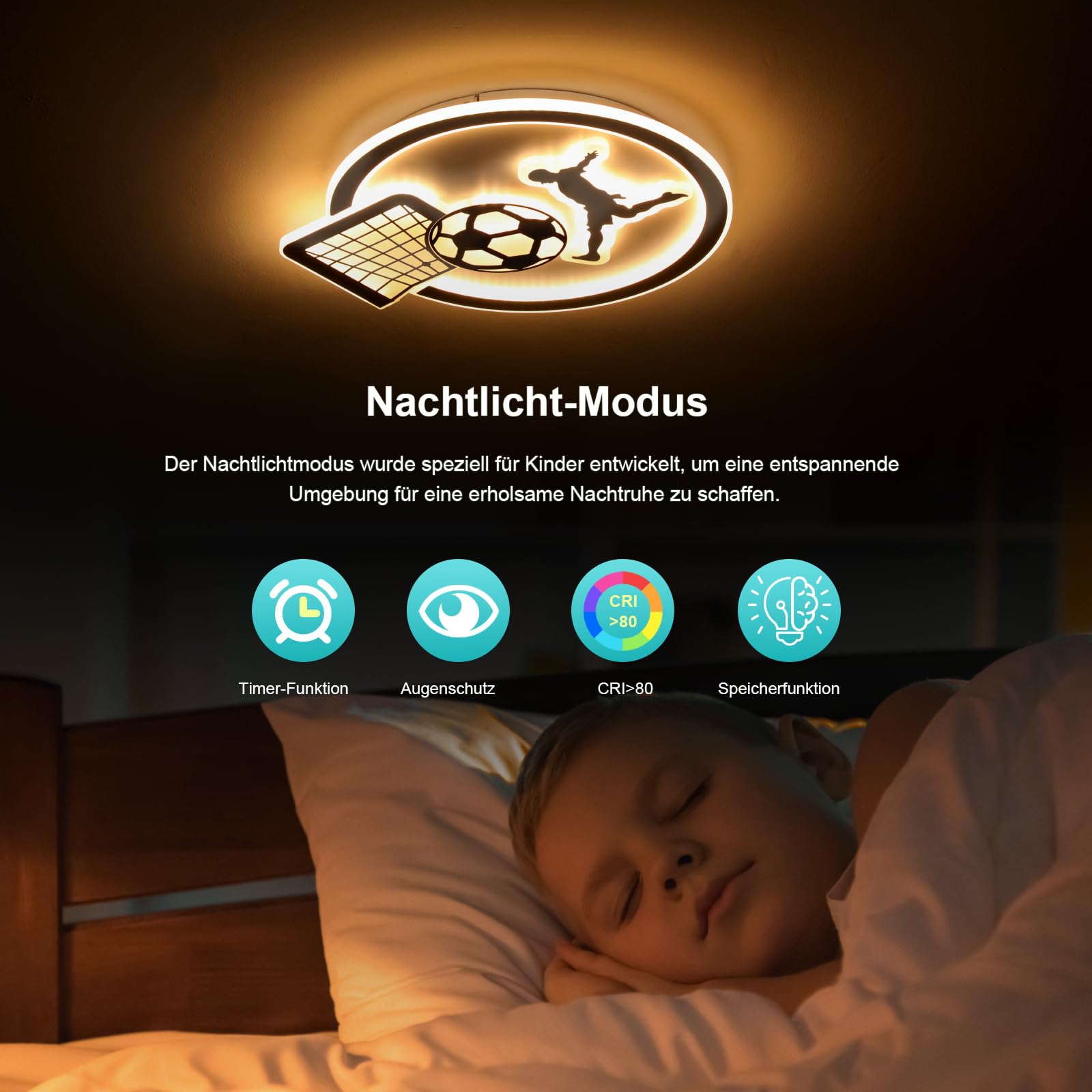 OTREN Plafon LED Techo, Lampara Techo Infantil Regulable con Control Remoto, Fútbol Luces con Timing y Función de Luz Nocturna para Lampara Dormitorio Juvenil Salon Habitacion, 44 cm