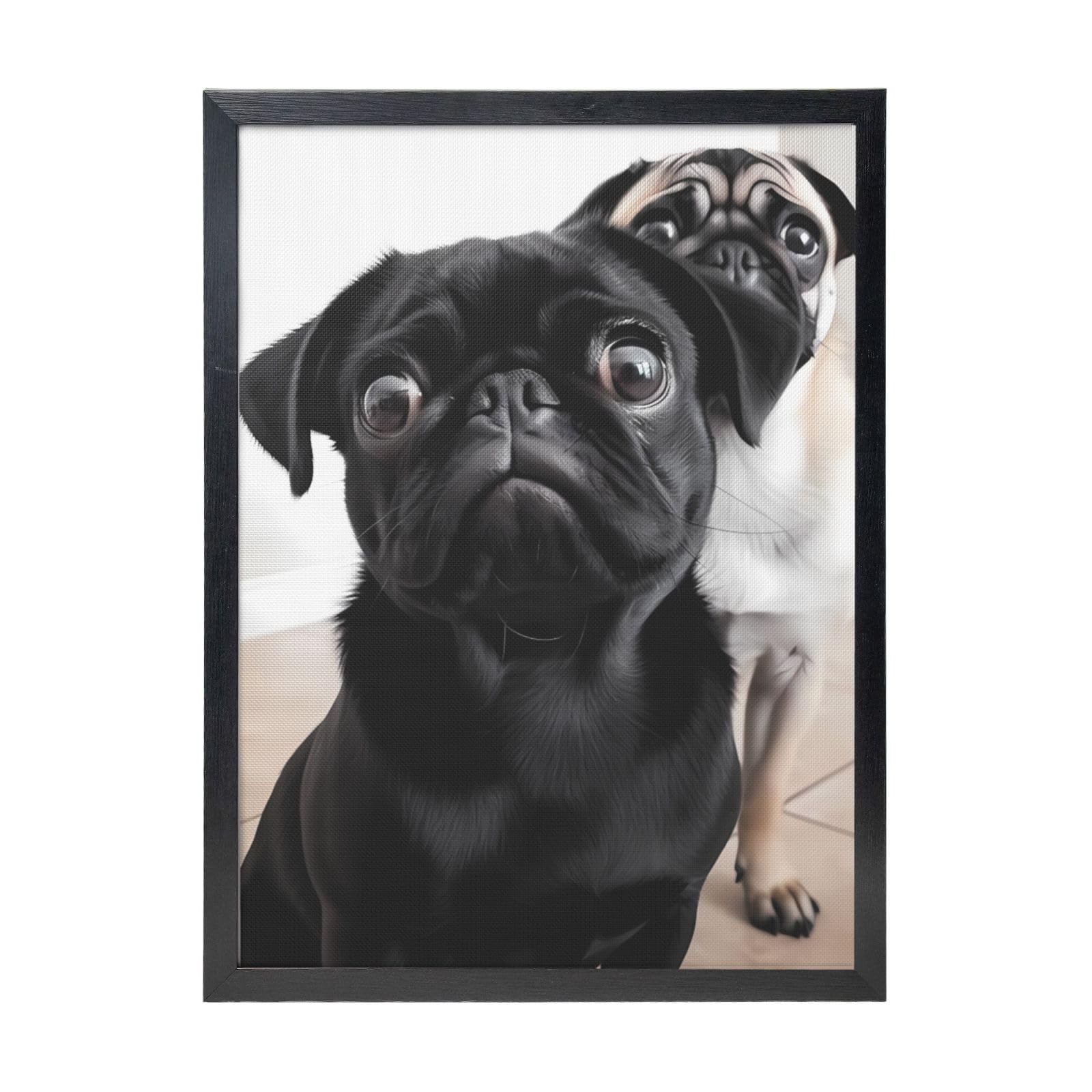 Framed Wall Art - Decorative Canvas Painting Cute Black Pug Dog Pictures Poster Aesthetic Modern Prints Artwork for Bedroom Office Wall Decor Ready To Hang 12x16 in