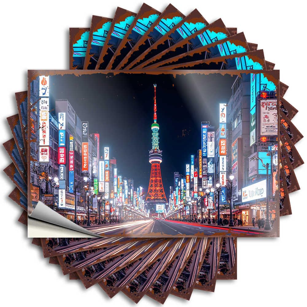 Tattoos Cute Bathroom Decor Durable Vinyl - Tokyo Tower Illuminated: A Vibrant Night Scene Window for Inside Use(6X9CM)