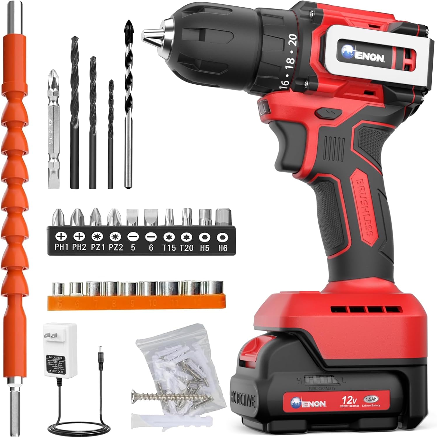 Brushless Cordless Drill Set,12V Power Drill Set with Battery and Charger, Electric Driver/Drill Bits, 3/8'' Keyless Chuck,20+1 Torque Setting, 300 inch-lbs, with LED Electric Drill Set
