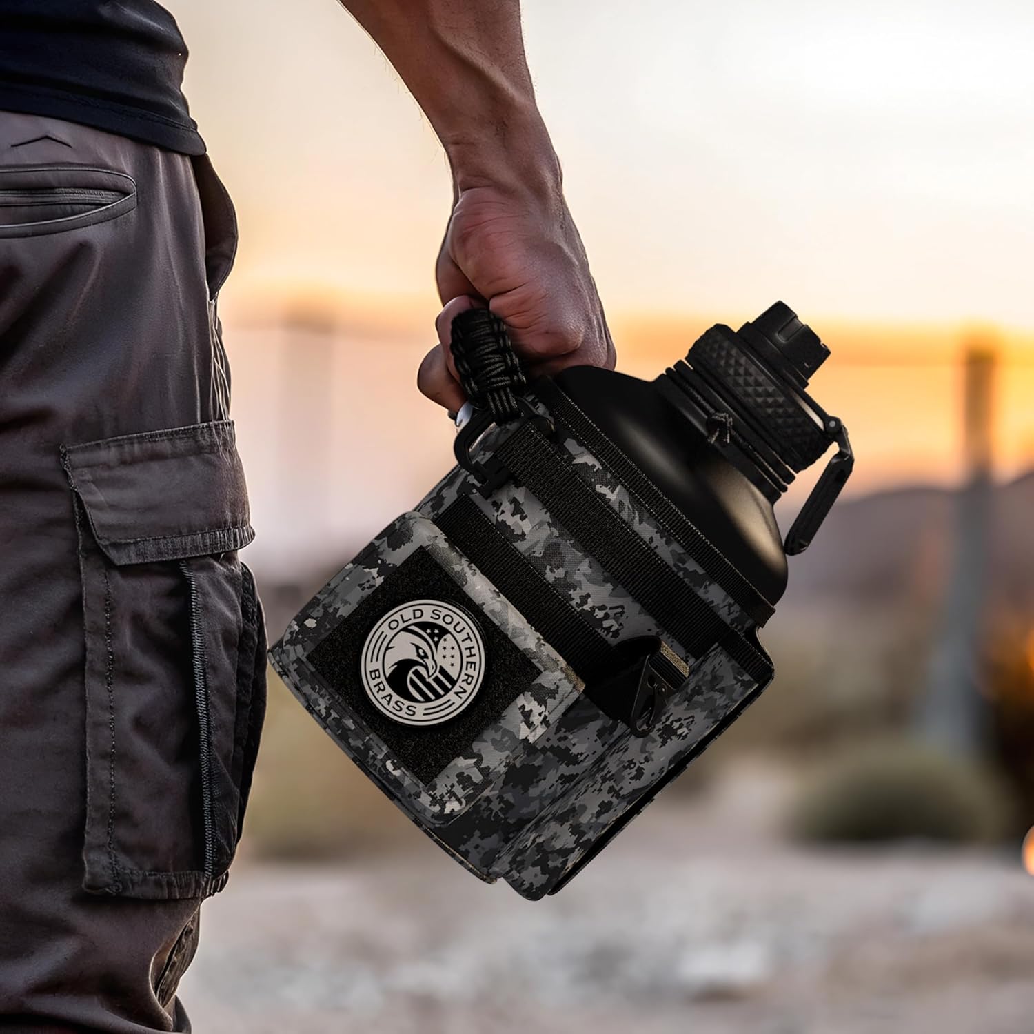 Combat Canteen - 64oz Insulated Water Bottle with Paracord Handle, Stainless Steel Water Jug with Rugged Pockets for Keys, Wallet & Phone - Black Digital - Image 5