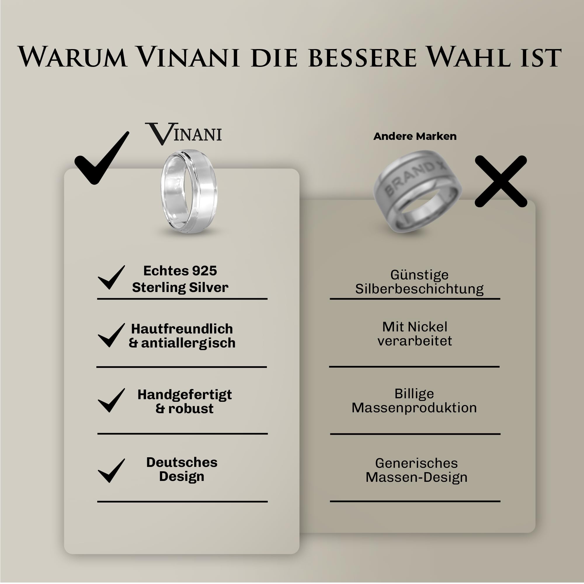 Vinani Ring aus 925 Sterling Silber - Schmaler Damenring mit zwei Bändern mattiert und glänzend klassisch zeitlos für Frauen, nickelfrei & antiallergisch, Designed in Deutschland, RIL