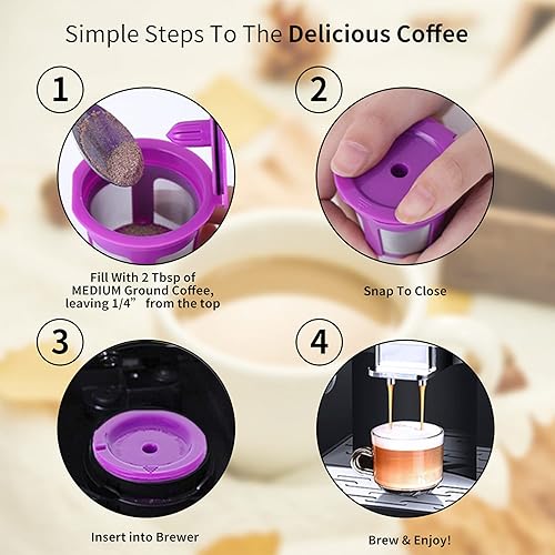 Miniatura 5 de MaxRona - Tazas K reutilizables para Keurig 2.0 y 1.0, paquetes de 8 cápsulas de café reutilizables universales, filtro de café K Cups recargables