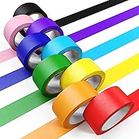 Vista 8 de Cinta adhesiva de color, cinta de pintores de color para niños, 10 rollos de 1 pulgada de ancho x 12 yardas cada uno, cintas de papel coloridas
