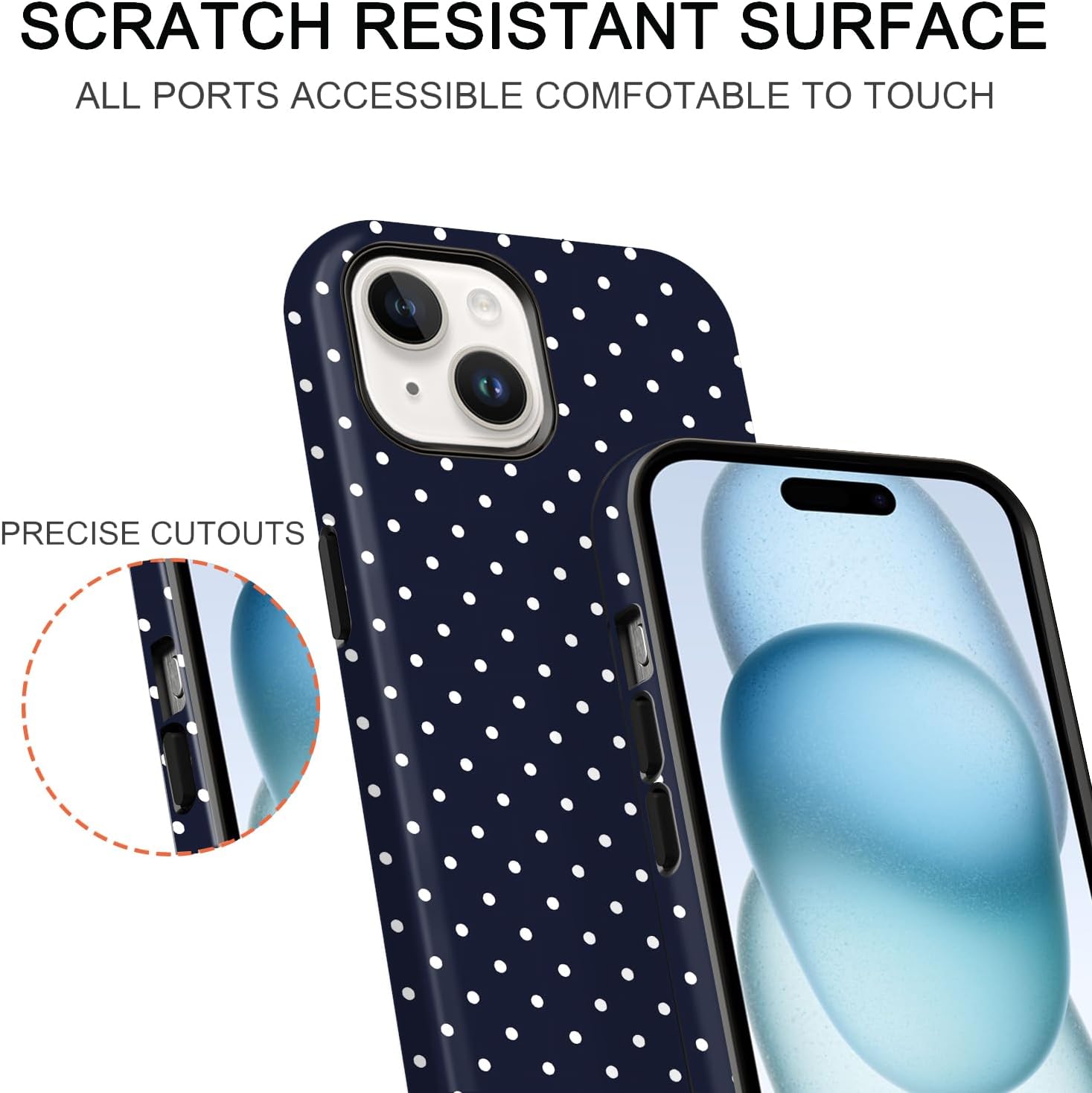 uCOLOR Compatible with iPhone 15/14/13 Case Compatible with MagSafe - Protective Luxury Designer Mag Series Cases (Navy Blue Polka Dot, iPhone 15/14/13) - Image 7