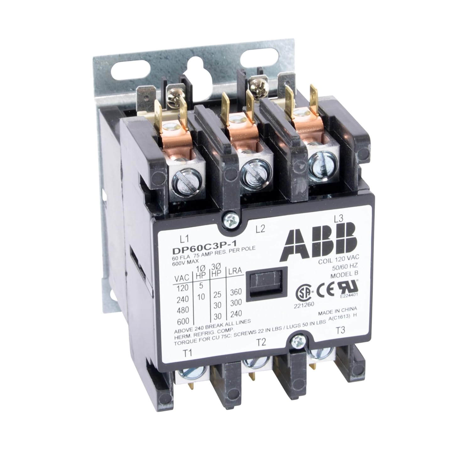 ABB DP60C3P-1 60A, 3P, Definite Purpose Contactor