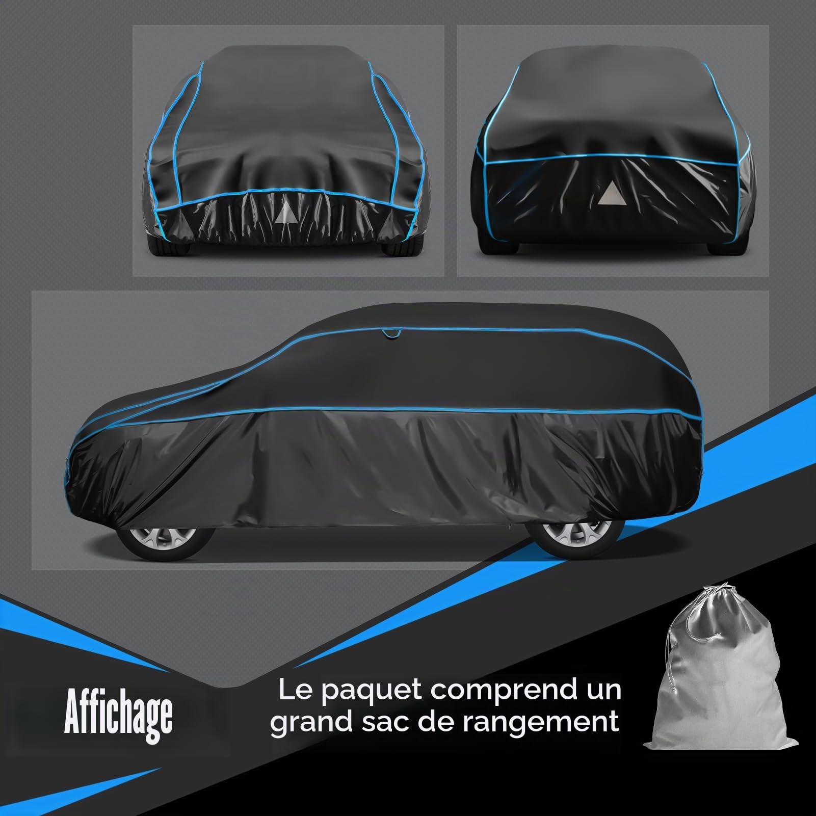 Bâche Voiture Anti-grêle Étanche, Housse de Protection Voiture Extérieur Contre Pluie Soleil Poussière, Bâche Contre la Grêle pour SUV 4x4 460 à 485 cm. YL