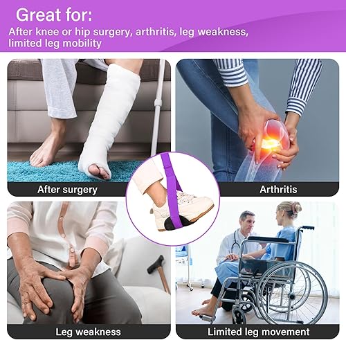Miniatura 3 de Correa de levantamiento de piernas de 39 pulgadas de largo con asas acolchadas y bucle para los pies, kit de recuperación de cirugía de reemplazo