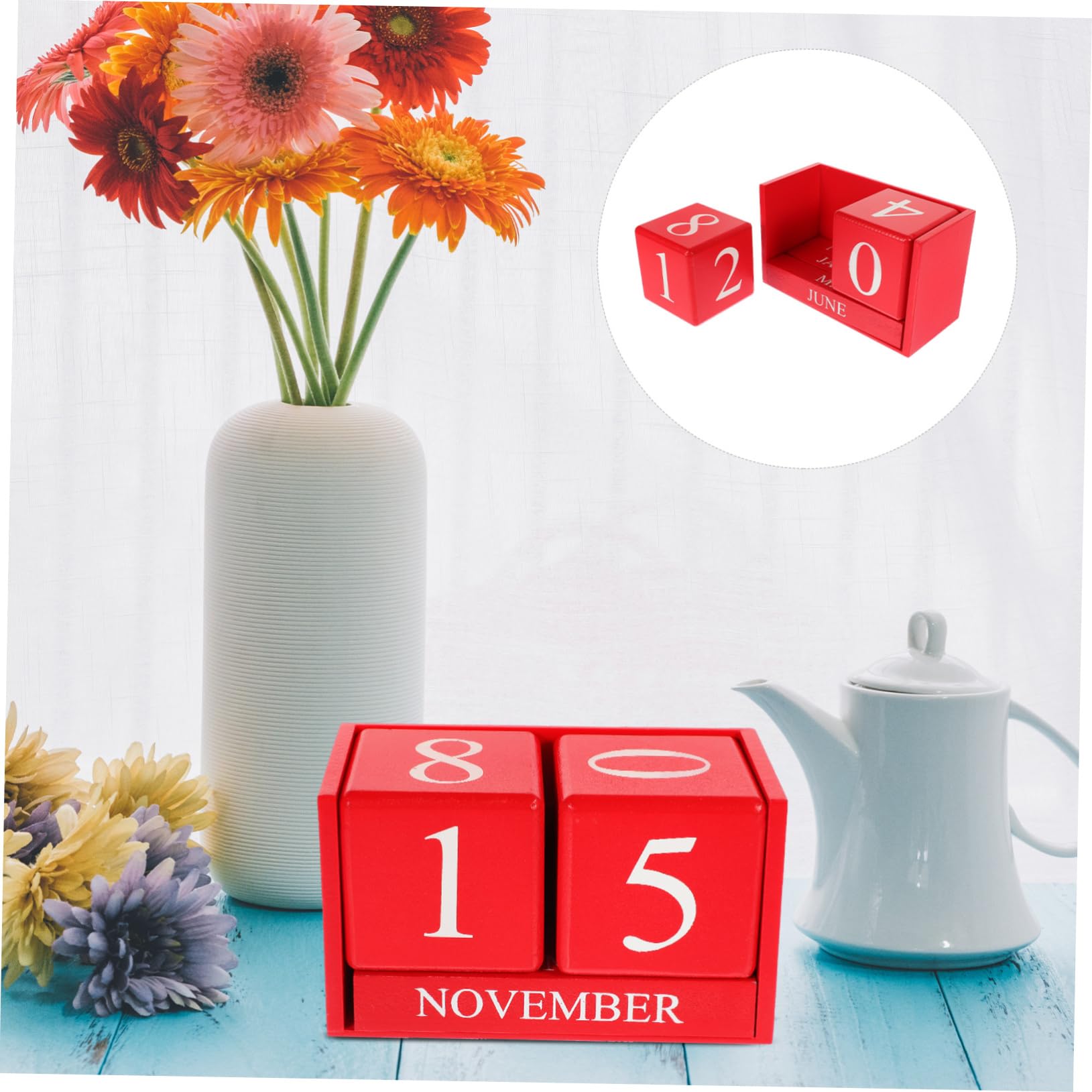 SEWACC 3 Piezas Calendario Perpetuo De Madera Bloques De Calendario Suministros De Oficina De Mesa Decorativo De Pie De Uso Diario De Oficina Rojo Mdf