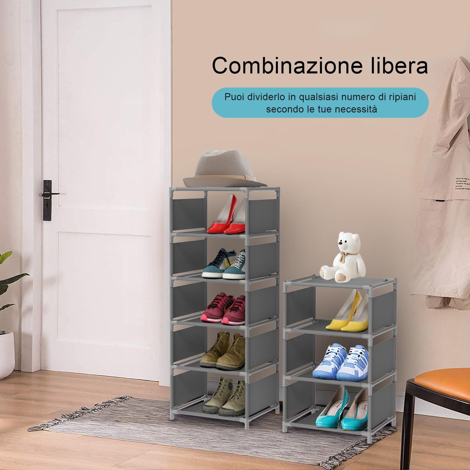 Esonstyle Scarpiera a 10 Ripiani in Metallo - Stretta per 10 Paia di Scarpe Alte - Salvaspazio Slim per Soggiorno, Ingresso, Corridoio e Guardaroba