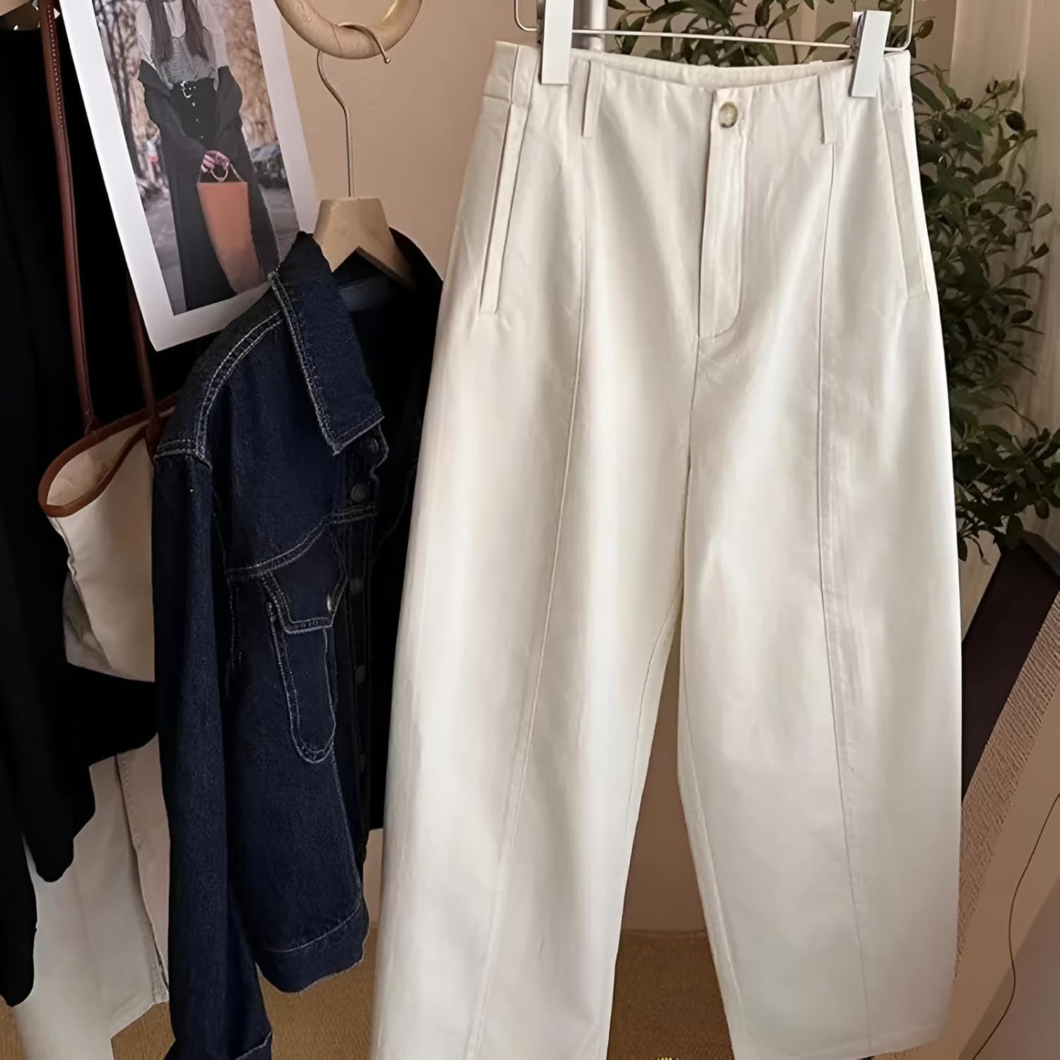 [Cociliye] 梨形体型対応 ホワイトデニムパンツ レディースビッグサイズ ゆったりストレッチ素材 脚を細く見せるデザイン 春