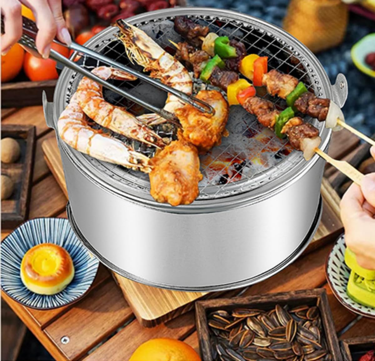 Amazon | 練炭コンロ 卓上七輪 バーベキューコンロ 網付き 火消し壺