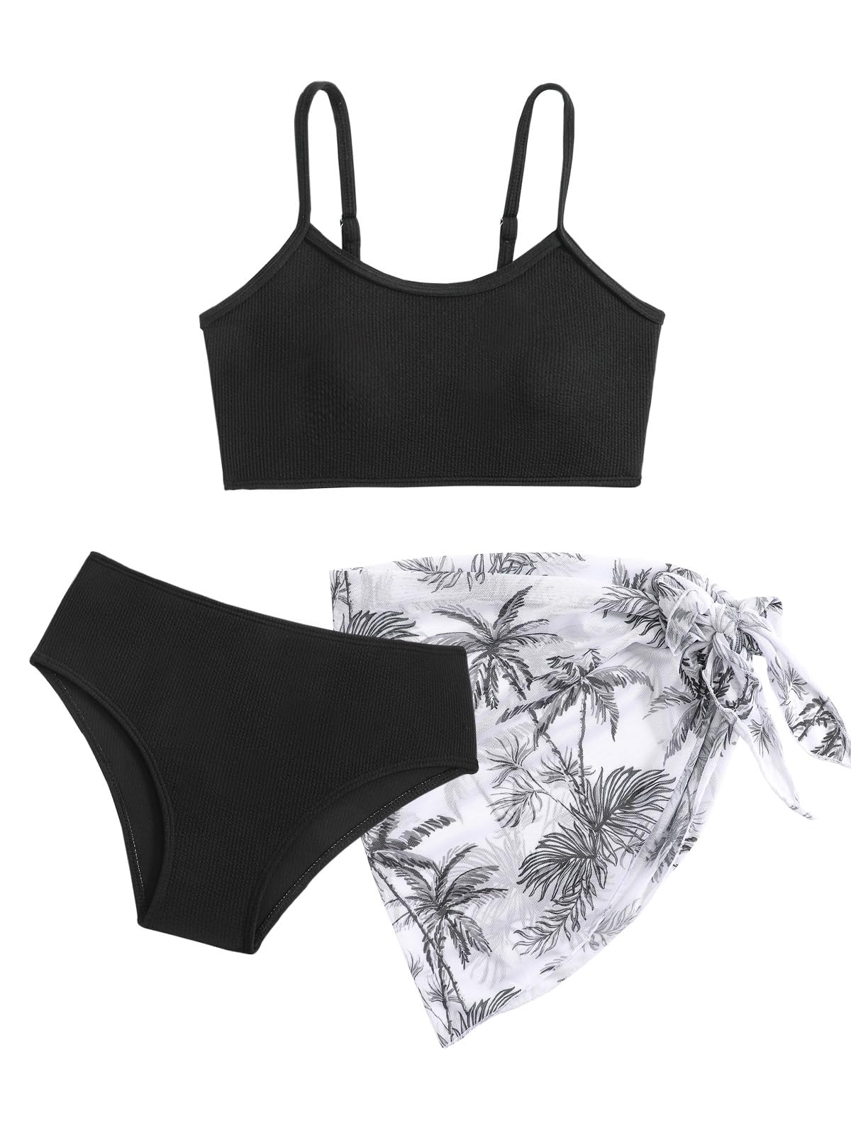 Mädchen-Bikini-Set mit Röcken, Geripptes Badeanzug-3-Teil-Set, Schwimmbekleidung für Teenager, Größen 9 10 11 12 13 14 Jahre (128,134,140,146,152,158,164)