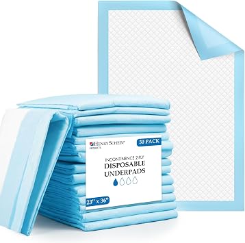Henry Schein Disposable Underpad Unisex, 23x36 Absorbent, White/Blue -Disposable, Hypoallergenic, Leak Resistant, Poly Backing, Latex-Free 50 Count