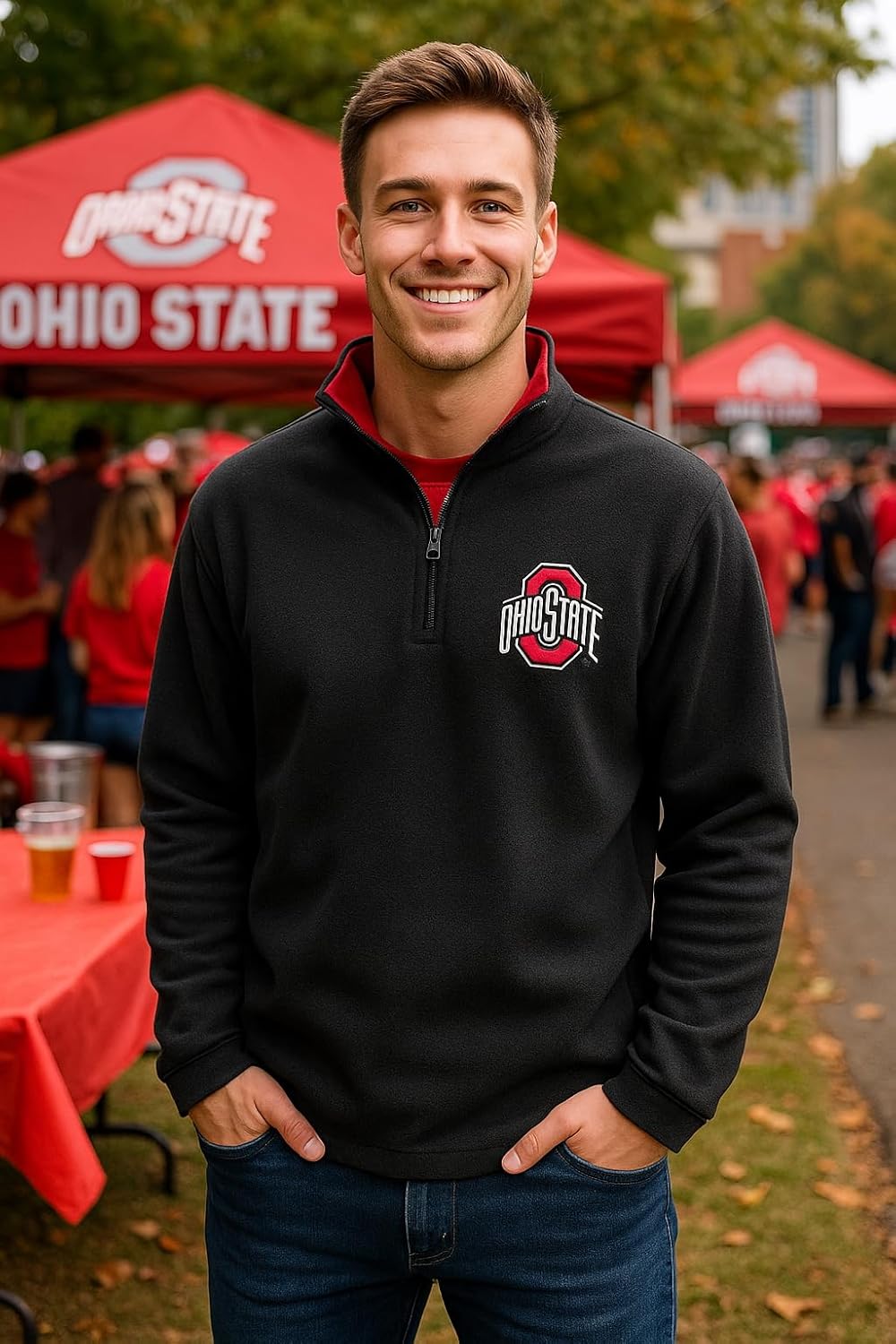 JH DESIGN Men's Ohio State Buckeyes Quarter Zip Fleece Pullover Long Sleeve SweatShirt