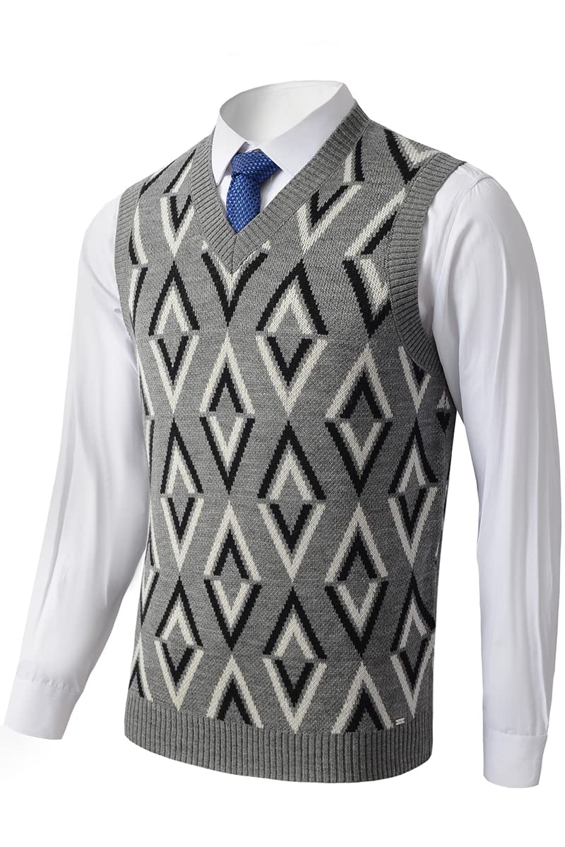 Mens V-Neck Knitted Sweater Vest Solid Plain Sleeveless Pullover Knitwear Loose Fit All Match Sweater Tops