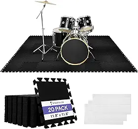 Starfavor Tapetes interligados com absorção de som 20 peças, 30 cm x 30 cm tapete à prova de som antiderrapante antivibração almofadas acústicas tapete de piano tapete de bateria