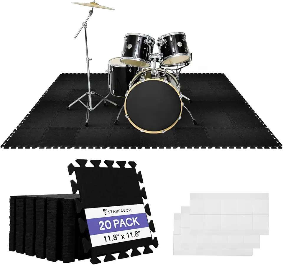 Starfavor Tapetes interligados com absorção de som 20 peças, 30 cm x 30 cm tapete à prova de som antiderrapante antivibração almofadas acústicas tapete de piano tapete de bateria
