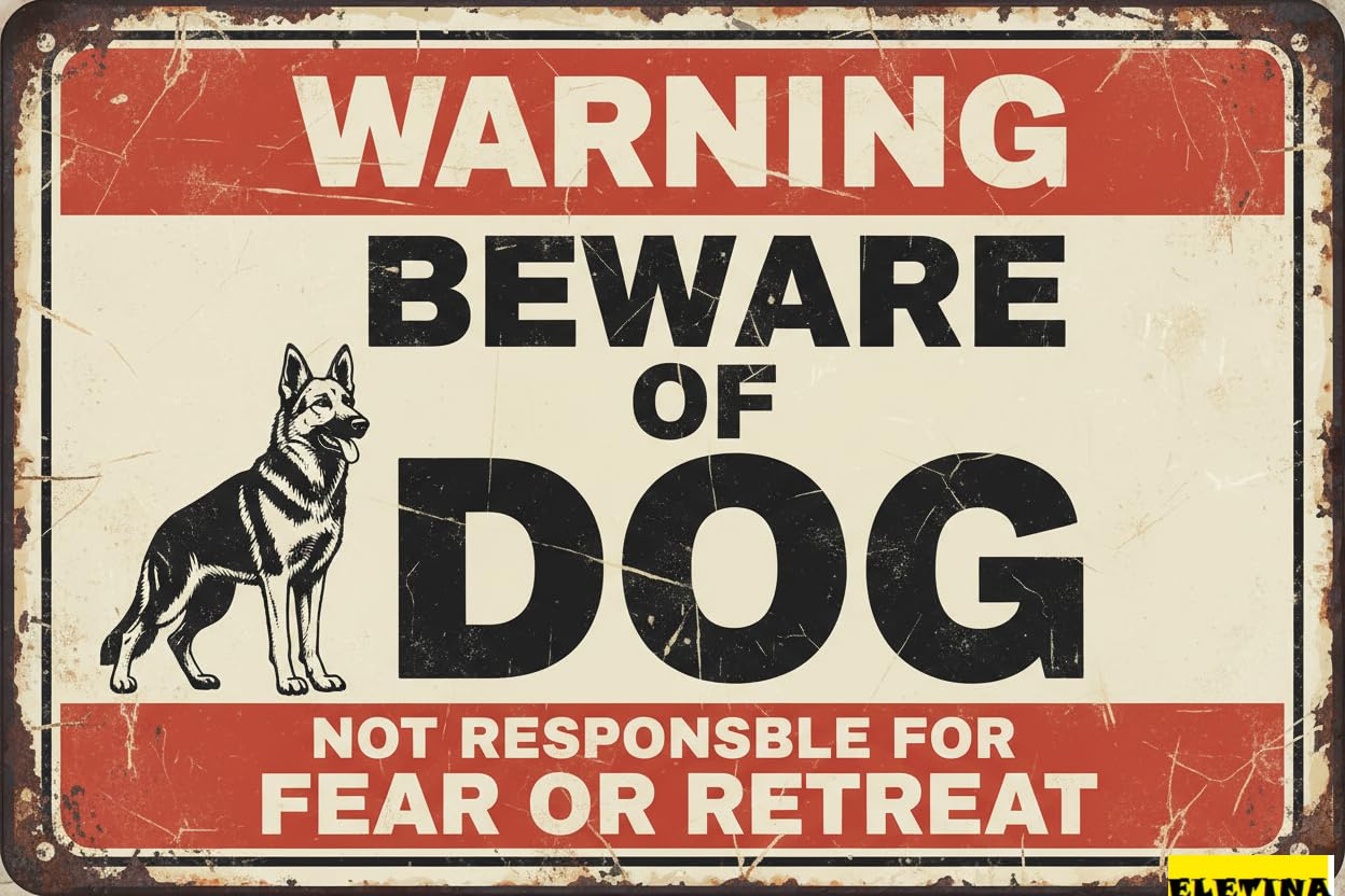 Vintage Metal Tin Sign for Man Cave Beware Of Dog Ger Shepherd Warning Beware Of Dog S Fence Outdoor Farm Garden Gate Home Yard Decor 8x12 Inch Private Property Decorative