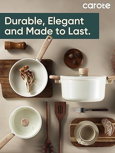 Miniatura 8 de CAROTE Juego de utensilios de cocina de cerámica, ollas y sartenes antiadherentes, juego de utensilios de cocina saludables, ollas y sartenes de