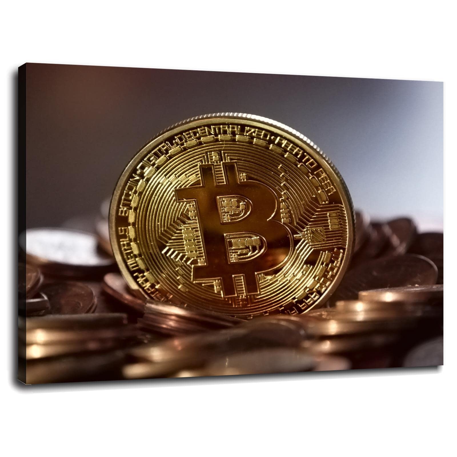 Bitcoin Money Decentralized Virtual Coin Currency Wall Art Canvas Prints  Poster For Home set of 1 Decorations With Framed 16