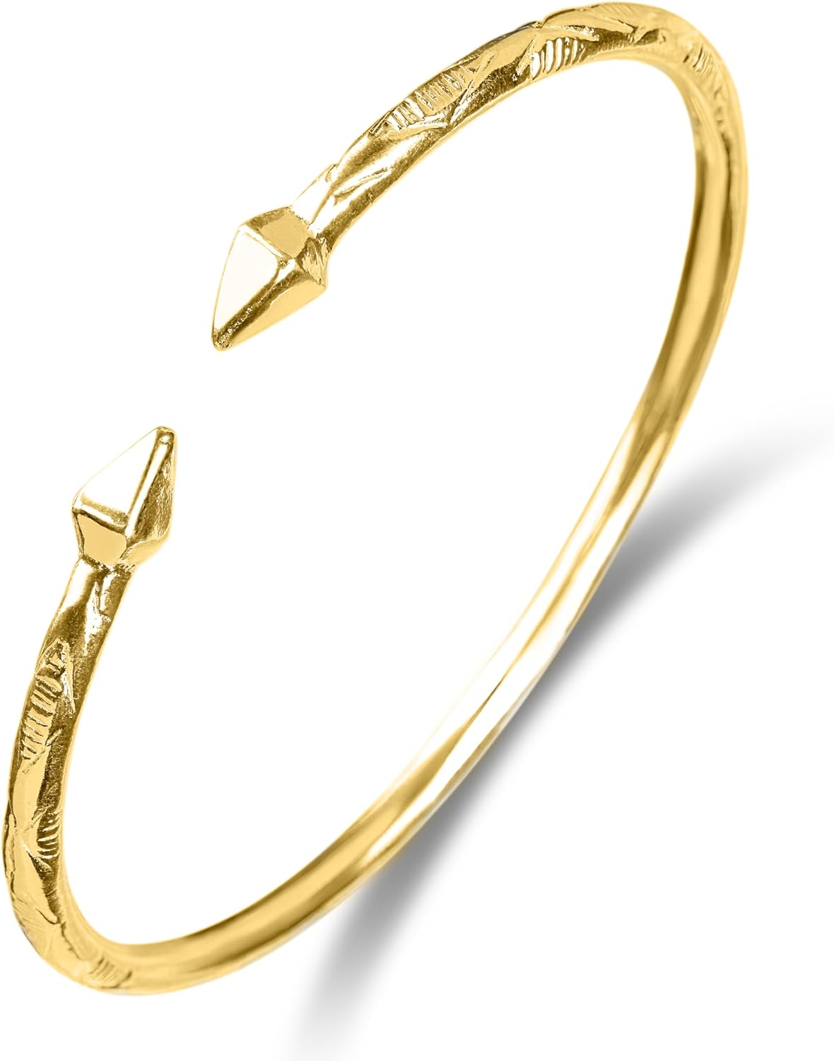 Solid .925 Sterling Silver Bangle Cuff Bracelet Large For Women Gold Plated Jewelry Stretch Bracelets Friendship Gift Birthday Gifts West Indian Bangle Pyramid Ends - 1 piece