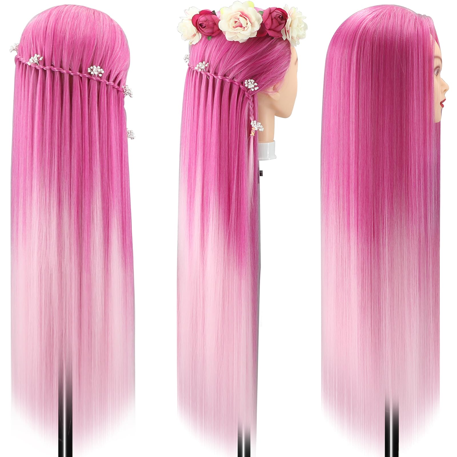 Styling Head 28 inch Training Head 100% Synthetic Fibres Hairdressing Head Hairdresser Training Heads with Free Clamp and DIY Braiding Set (MF) - Image 4