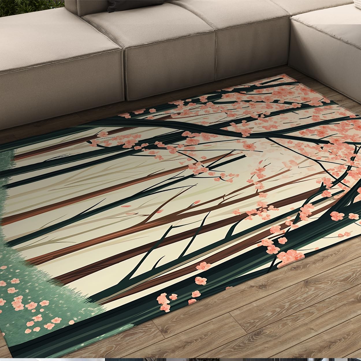 Tapis fleur cerisier doux 90x150 moquette artistique premium