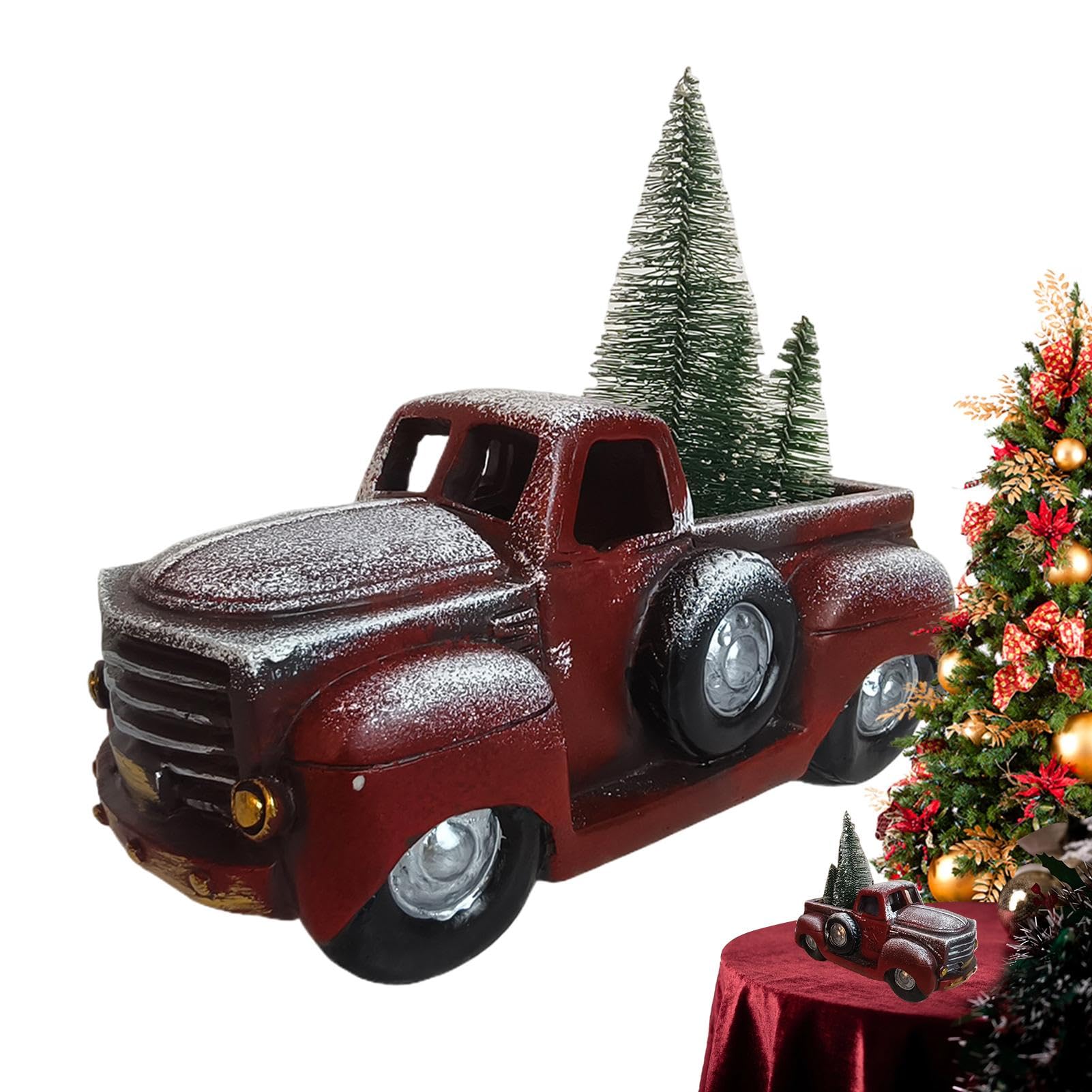 Figurine de voiture de Noël rouge rétro en résine pour décoration de table